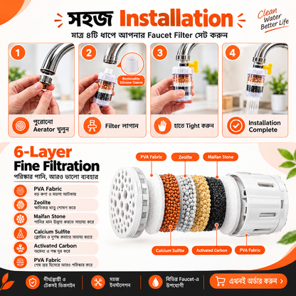 6 layers Water Filter Tap Purifier (360° রোটেটেবল )