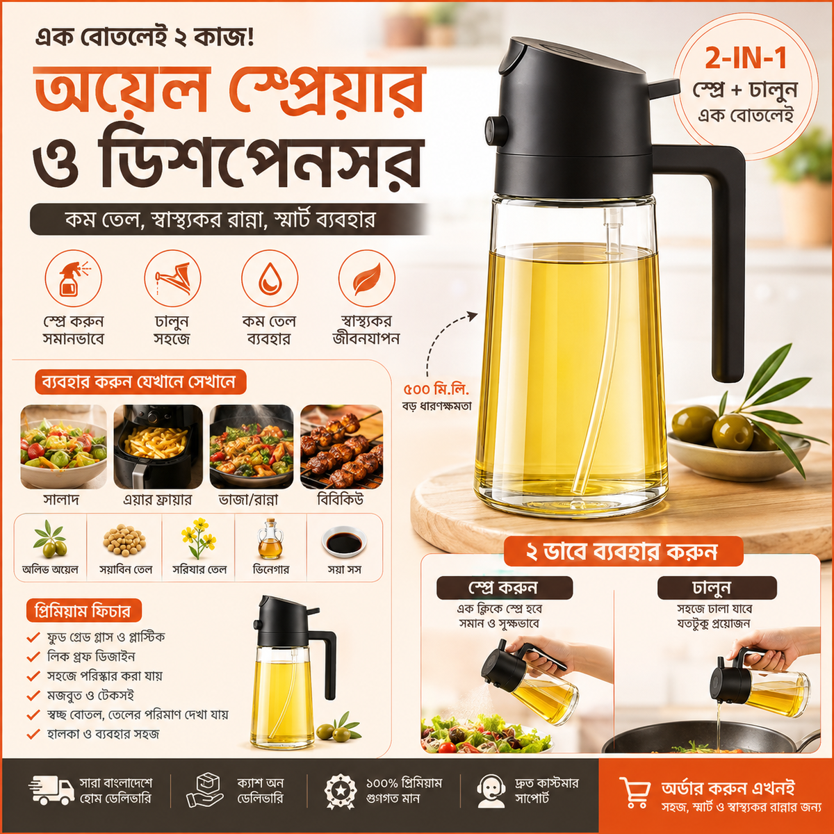 2-in-1 Oil Sprayer & Dispenser Bottle